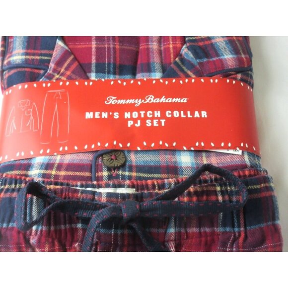 Tommy Bahama Men's Notch Collar 100% Cotton plaid Flannel PJ set Red Blue NWT - Picture 2 of 5